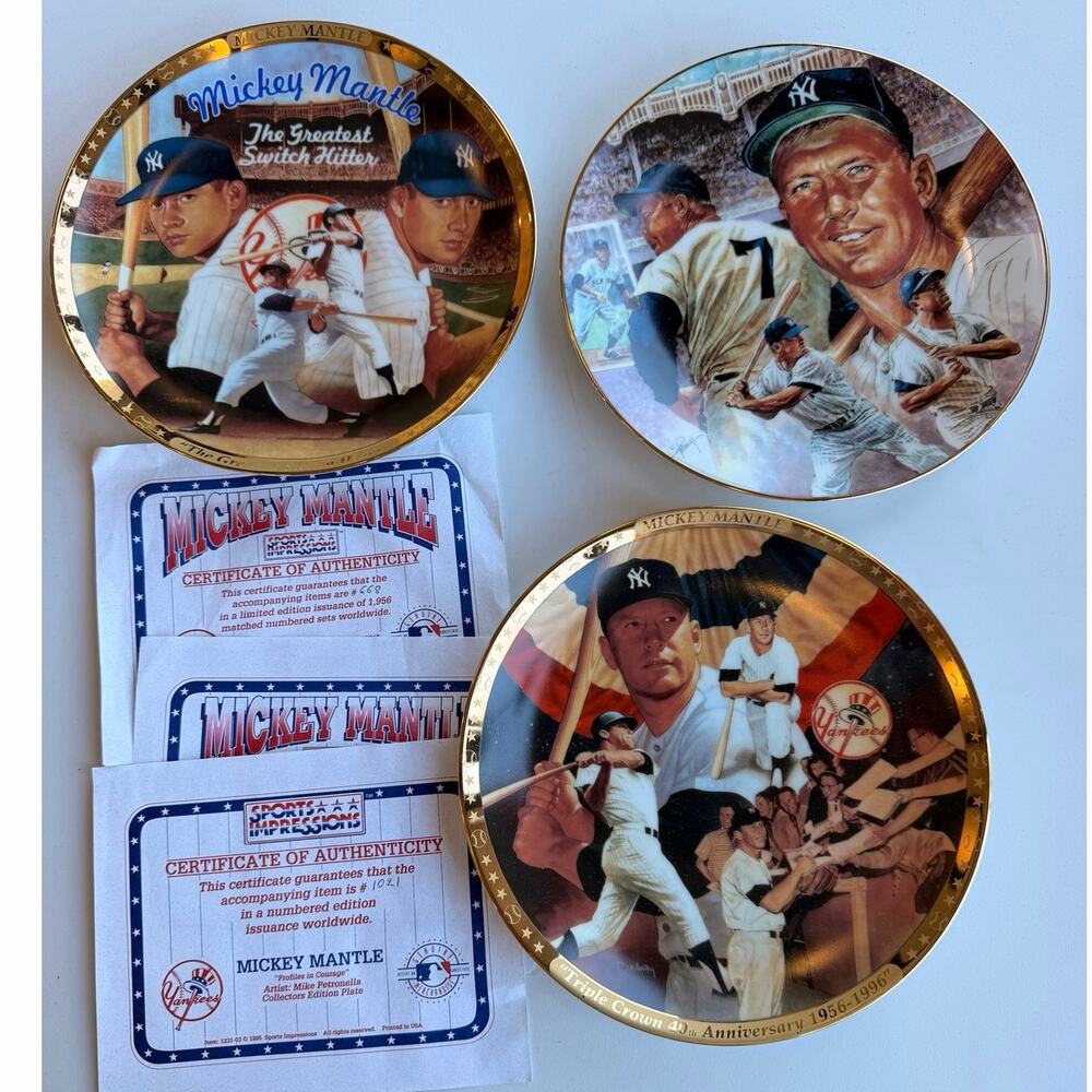 NEW Set of 3 Vintage Mickey Mantle Limited-Edition Collector Plates